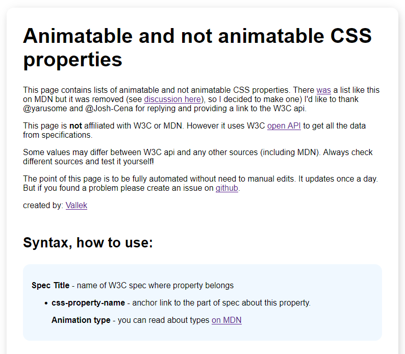 Animatable and not animatable CSS properties