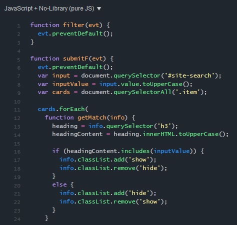 Quick search on JS